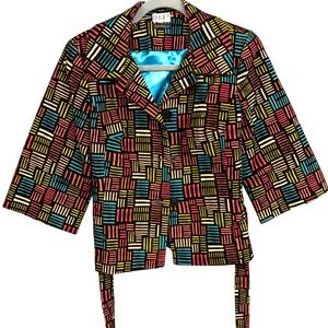 Bentley A Geometric Print Blazer Jacket Women Tie Waist Sz S